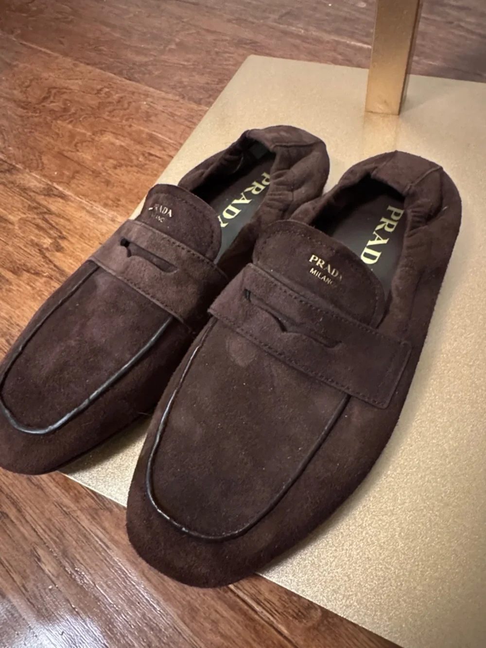 Prada Dark Brown Suede Penny Loafers - Picture 1 of 5